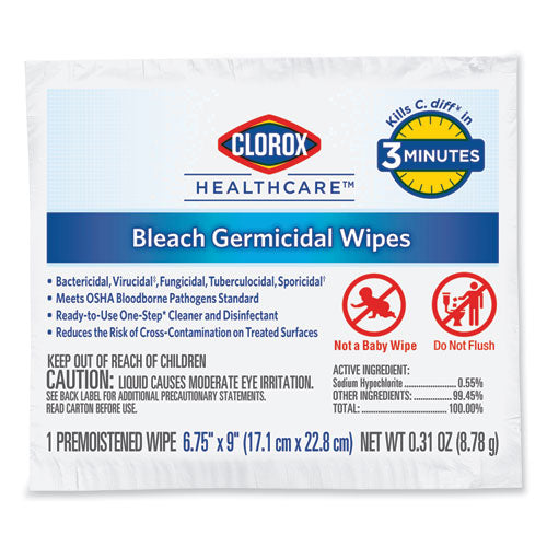 Bleach Germicidal Wipes, 1-ply, 6.75 X 9, Unscented, White, 50/box, 6 Boxes/carton