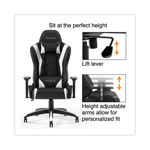 Vartan Bonded Leather Gaming Chair, Supports Up To 275 Lbs, White/black Seat, White/black Back, Black Base