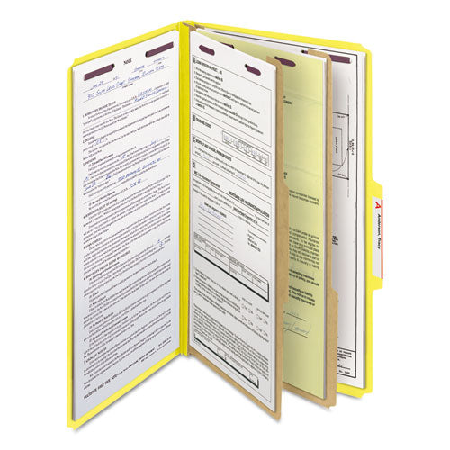 Six-section Pressboard Top Tab Classification Folders, Six Safeshield Fasteners, 2 Dividers, Legal Size, Yellow, 10/box