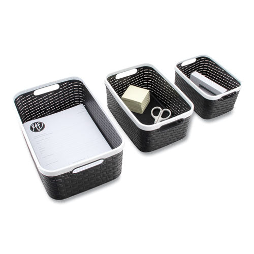 Open Lid Storage Bin, Assorted Sizes, Black/white, 3/pack