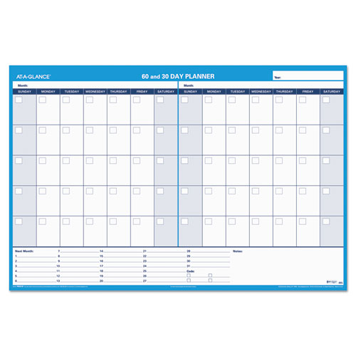 30/60-day Undated Horizontal Erasable Wall Planner, 48 X 32, White/blue Sheets, Undated