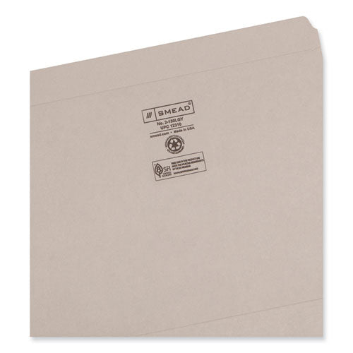 Reinforced Top Tab Colored File Folders, Straight Tabs, Letter Size, 0.75" Expansion, Gray, 100/box