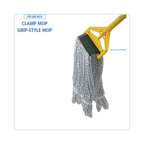 Mop Head, Floor Finish, Wide, Rayon/polyester, Medium, White/blue, 12/carton