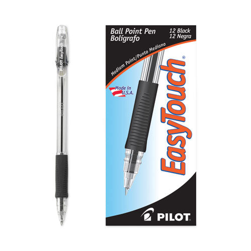 Easytouch Ballpoint Pen, Stick, Medium 1 Mm, Black Ink, Clear/black Barrel, Dozen