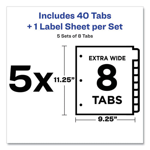 Print And Apply Index Maker Clear Label Dividers, Extra Wide Tabs, 8-tab, 11.25 X 9.25, White, 5 Sets