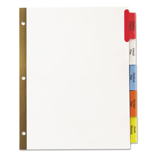 Insertable Big Tab Dividers, 5-tab, Double-sided Gold Edge Reinforcing, 11 X 8.5, White, Assorted Tabs, 1 Set