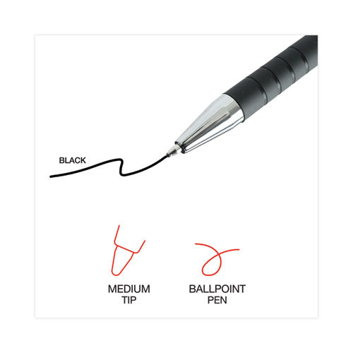 Ballpoint Pen, Retractable, Medium 1 Mm, Black Ink, Black Barrel, Dozen