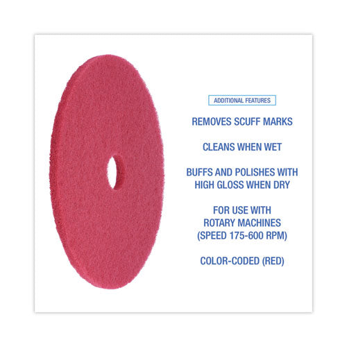 Buffing Floor Pads, 21" Diameter, Red, 5/carton