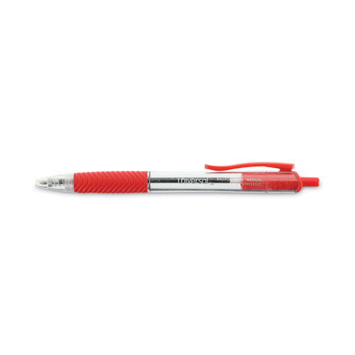 Comfort Grip Ballpoint Pen, Retractable, Medium 1 Mm, Red Ink, Clear/red Barrel, Dozen