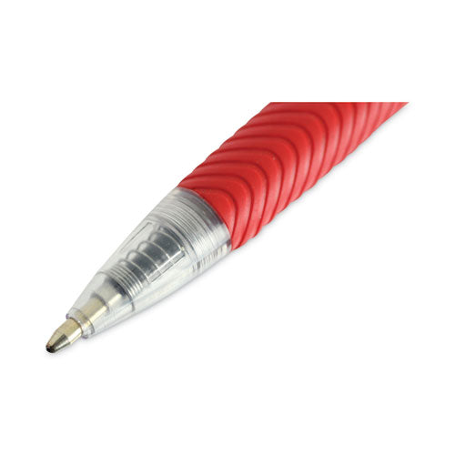 Comfort Grip Ballpoint Pen, Retractable, Medium 1 Mm, Red Ink, Clear/red Barrel, Dozen