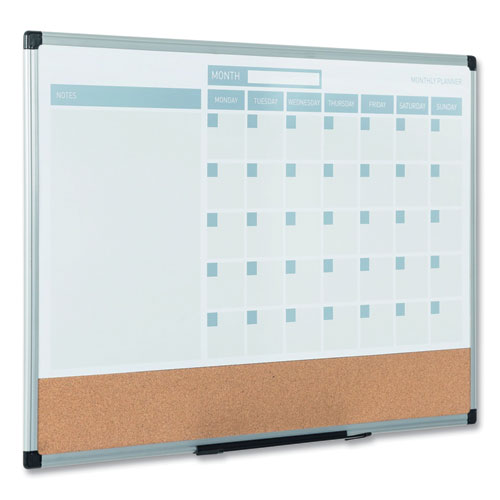 3-in-1 Planner Board, 24 X 18, Tan/white/blue Surface, Silver Aluminum Frame