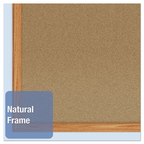 Economy Cork Board With Oak Frame, 48 X 36, Tan Surface, Oak Fiberboard Frame