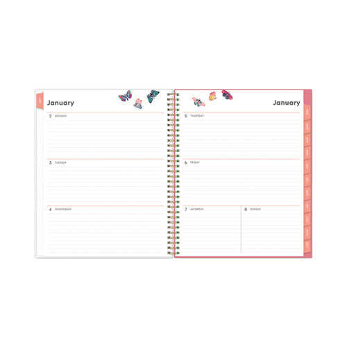 Fly By Frosted Weekly/monthly Planner, Fly By Butterflies Artwork, 11 X 8.5, Blush/pink Cover, 12-month (jan To Dec): 2024