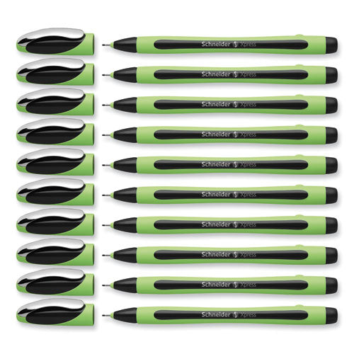 Xpress Fineliner Porous Point Pen, Stick, Medium 0.8 Mm, Black Ink, Black/green Barrel, 10/box