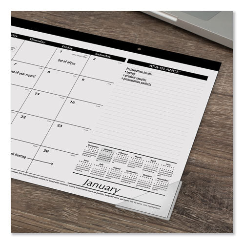 Compact Desk Pad, 18 X 11, White Sheets, Black Binding, Clear Corners, 12-month (jan To Dec): 2024