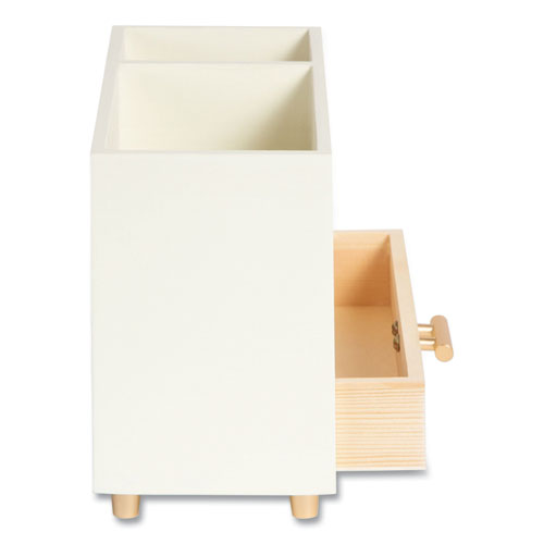 Juliet Desk Organizer, 3 Compartments, 1 Drawer, 3.75 X 9 X 5, White, Wood