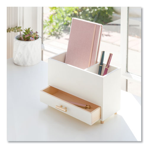 Juliet Desk Organizer, 3 Compartments, 1 Drawer, 3.75 X 9 X 5, White, Wood