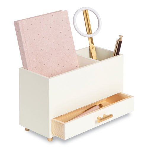 Juliet Desk Organizer, 3 Compartments, 1 Drawer, 3.75 X 9 X 5, White, Wood