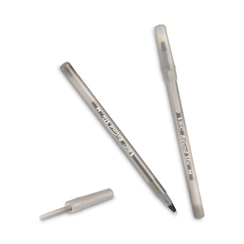 Round Stic Xtra Life Ballpoint Pen Value Pack, Stick, Medium 1 Mm, Black Ink, Translucent Frost Barrel, 60/box