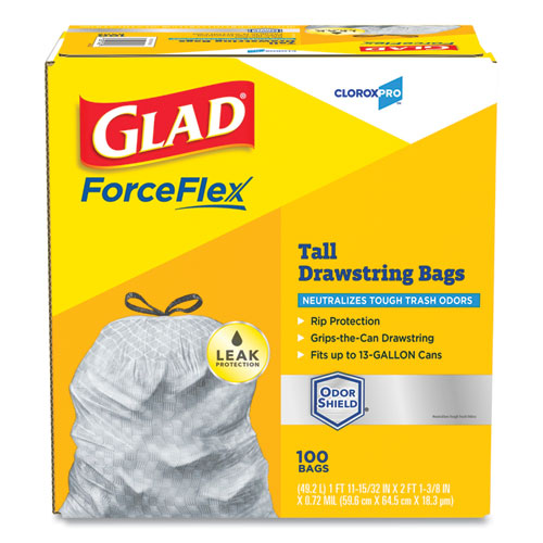 Forceflex Tall Kitchen Drawstring Trash Bags, 13 Gal, 0.72 Mil, 23.75" X 24.88", Gray, 100/box