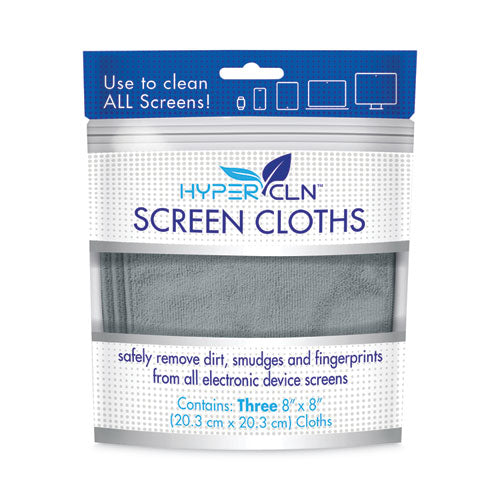 Hypercln Screen Cloths, 8 X 8, Unscented, Blue, 3/pack