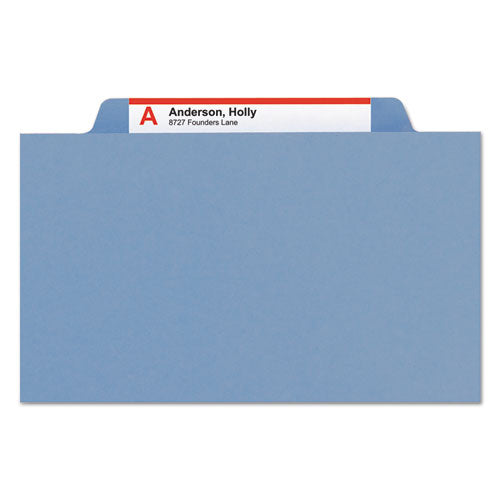 Top Tab Classification Folders, Six Safeshield Fasteners, 2" Expansion, 2 Dividers, Letter Size, Blue Exterior, 10/box