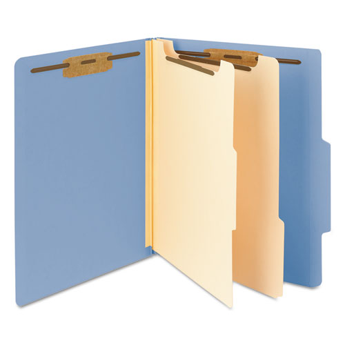 Top Tab Classification Folders, Six Safeshield Fasteners, 2" Expansion, 2 Dividers, Letter Size, Blue Exterior, 10/box