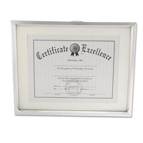 Plastic Document Frame With Mat, 11 X 14 And 8.5 X 11 Inserts, Metallic Silver