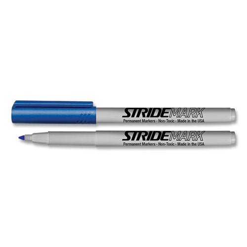 Stridemark Permanent Marker, Fine Bullet Tip, Blue, 12/pack