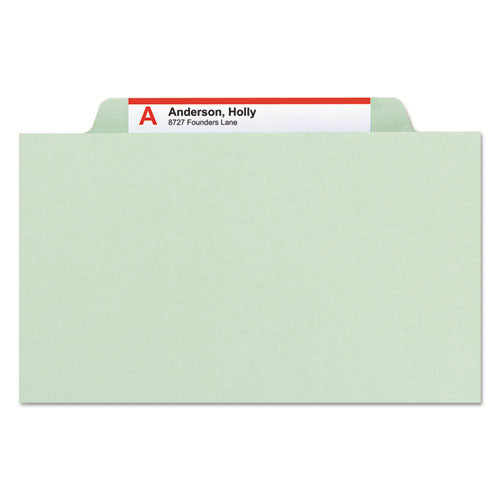 Recycled Pressboard Classification Folders, 2" Expansion, 2 Dividers, 6 Fasteners, Legal Size, Gray-green, 10/box