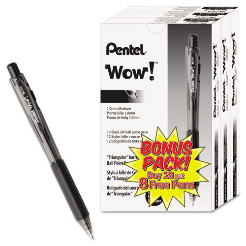 Wow! Ballpoint Pen Value Pack, Retractable, Medium 1 Mm, Black Ink, Smoke/black Barrel, 36/pack