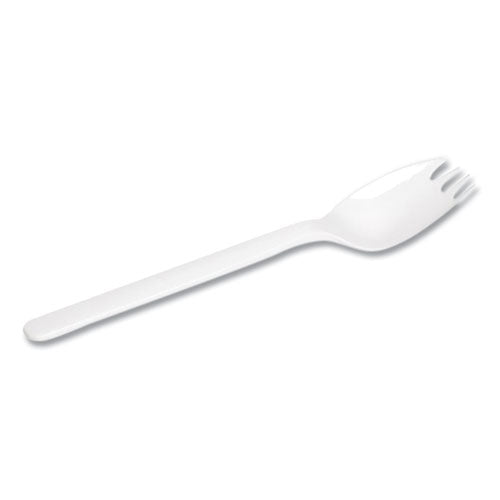 Individually Wrapped Mediumweight Polystyrene Cutlery, Spork, White, 1,000/carton