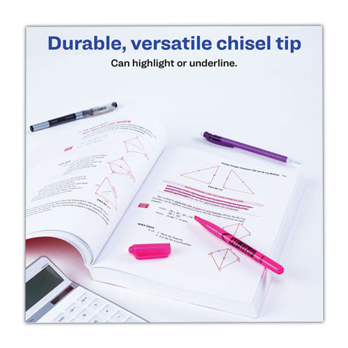 Hi-liter Pen-style Highlighters, Fluorescent Pink Ink, Chisel Tip, Pink/black Barrel, Dozen