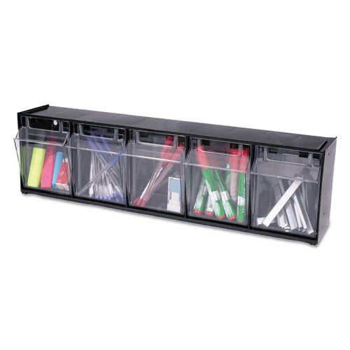 Tilt Bin Interlocking Multi-bin Storage Organizer, 5 Sections, 23.63" X 5.25" X 6.5", Black/clear