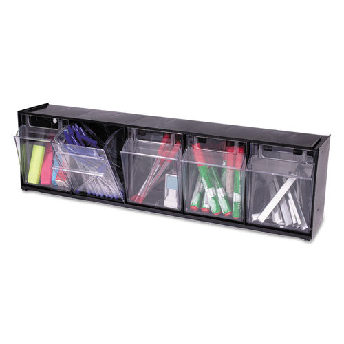 Tilt Bin Interlocking Multi-bin Storage Organizer, 5 Sections, 23.63" X 5.25" X 6.5", Black/clear