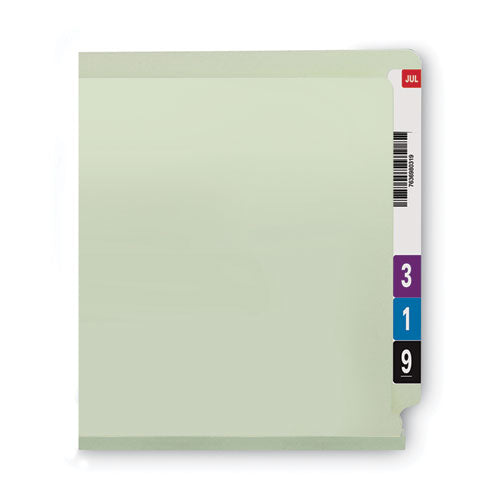 End Tab Pressboard Classification Folders, Two Safeshield Coated Fasteners, 1" Expansion, Legal Size, Gray-green, 25/box