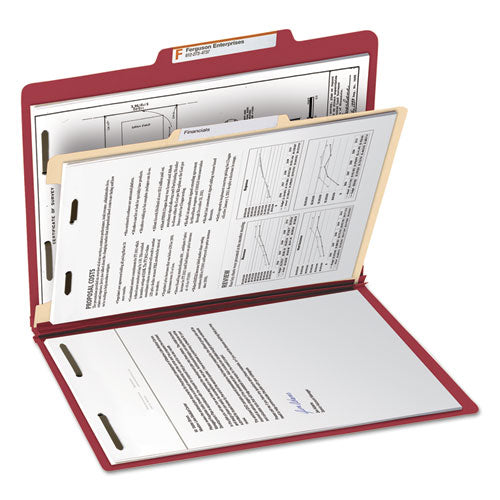 Top Tab Classification Folders, Four Safeshield Fasteners, 2" Expansion, 1 Divider, Letter Size, Red Exterior, 10/box