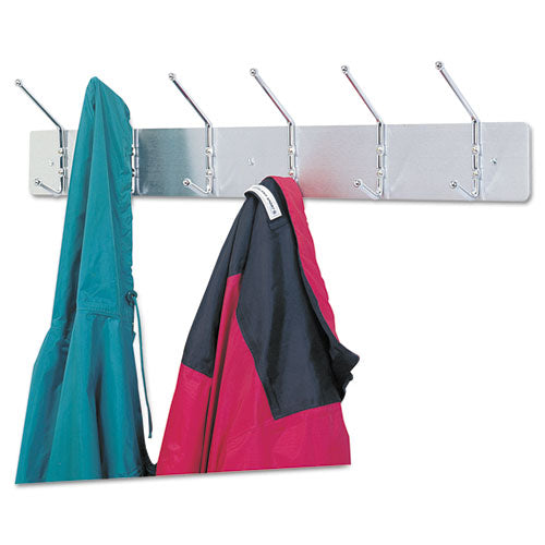 Metal Wall Rack, Six Ball-tipped Double-hooks, Metal, 36w X 3.75d X 7h, Satin