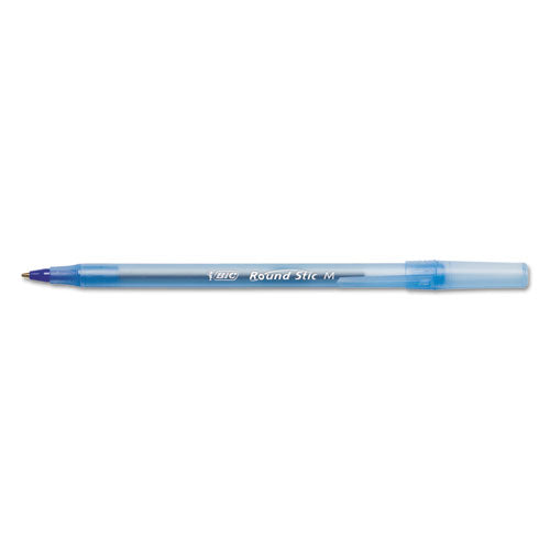 Round Stic Xtra Life Ballpoint Pen, Stick, Medium 1 Mm, Blue Ink, Translucent Blue Barrel, Dozen