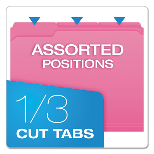 Double-ply Reinforced Top Tab Colored File Folders, 1/3-cut Tabs: Assorted, Letter Size, 0.75" Expansion, Pink, 100/box