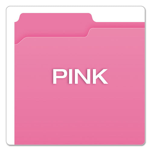 Double-ply Reinforced Top Tab Colored File Folders, 1/3-cut Tabs: Assorted, Letter Size, 0.75" Expansion, Pink, 100/box