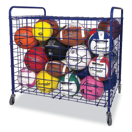 Lockable Ball Storage Cart, Fits Approximately 24 Balls, Metal, 37" X 22" X 20", Blue