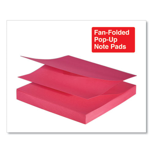 Fan-folded Self-stick Pop-up Note Pads, 3" X 3", Assorted Neon Colors, 100 Sheets/pad, 12 Pads/pack