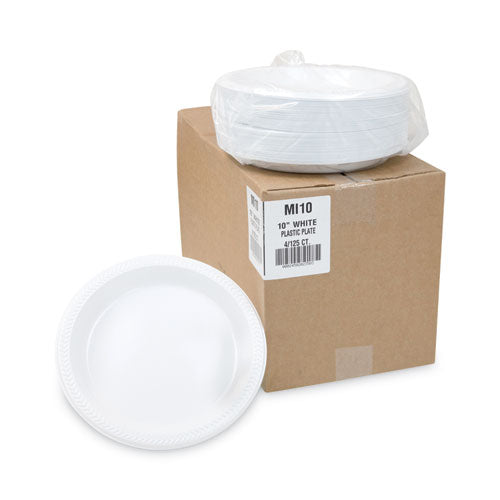 Meadoware Impact Plastic Dinnerware, Plate, 10.25" Dia, White, 500/carton