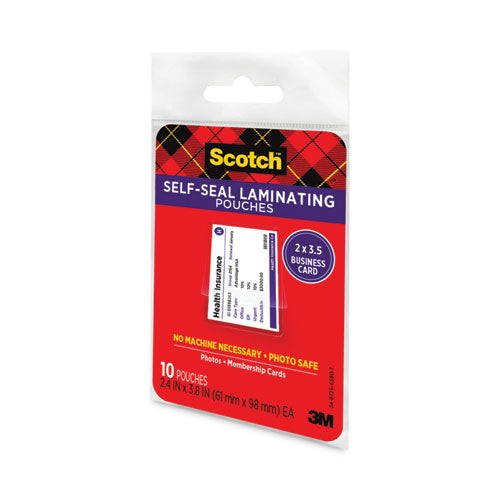 Self-sealing Laminating Pouches, 9.5 Mil, 3.88" X 2.44", Gloss Clear, 25/pack