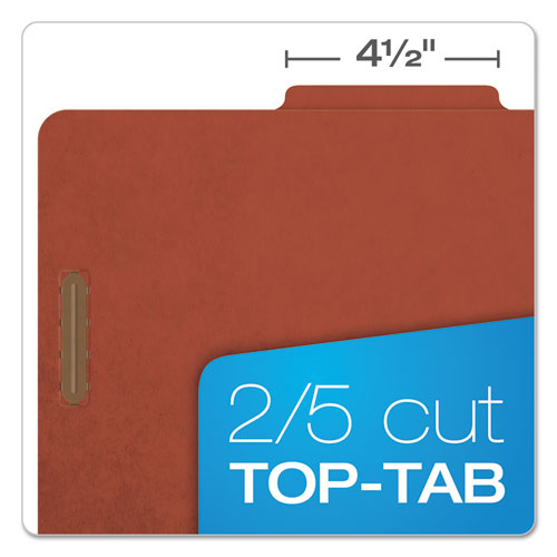 Six-section Pressboard Classification Folders, 2" Expansion, 2 Dividers, 6 Fasteners, Legal Size, Red Exterior, 10/box