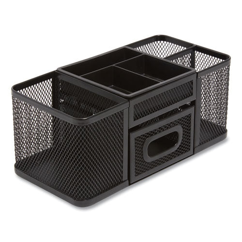 Seven Compartment Wire Mesh Accessory Holder, 4.45 X 9.33 X 3.86, Black