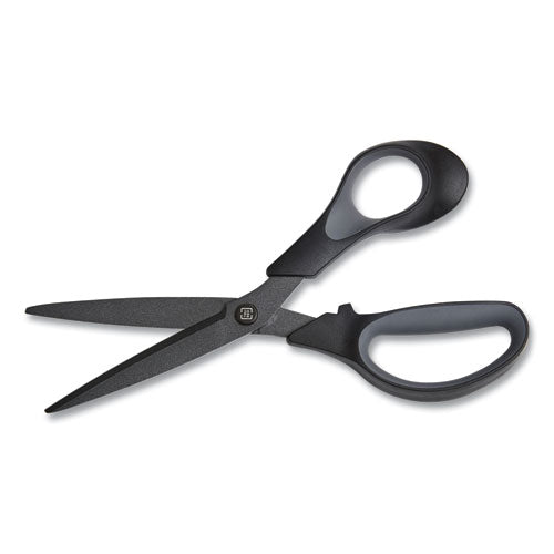 Non-stick Titanium-coated Scissors, 8" Long, 3.86" Cut Length, Charcoal Black Blades, Black/gray Straight Handle