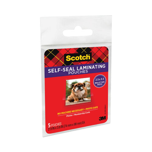 Self-sealing Laminating Pouches, 9.5 Mil, 2.81" X 3.75", Gloss Clear, 5/pack