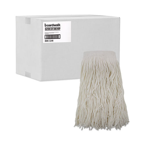 Mop Head, Premium Saddleback Head, Rayon Fiber, 24-oz., White, 12/carton